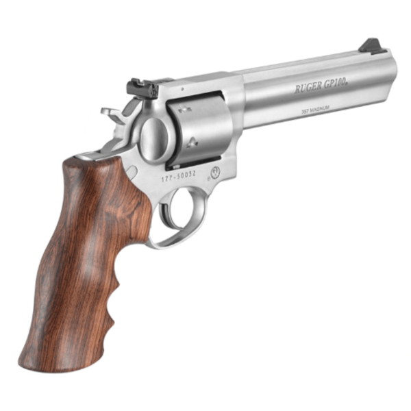 Ruger GP100 Revolver .357mag 6in Heavy 6rd Stainless Steel W/ Houge Wood Grip With Finger Grooves